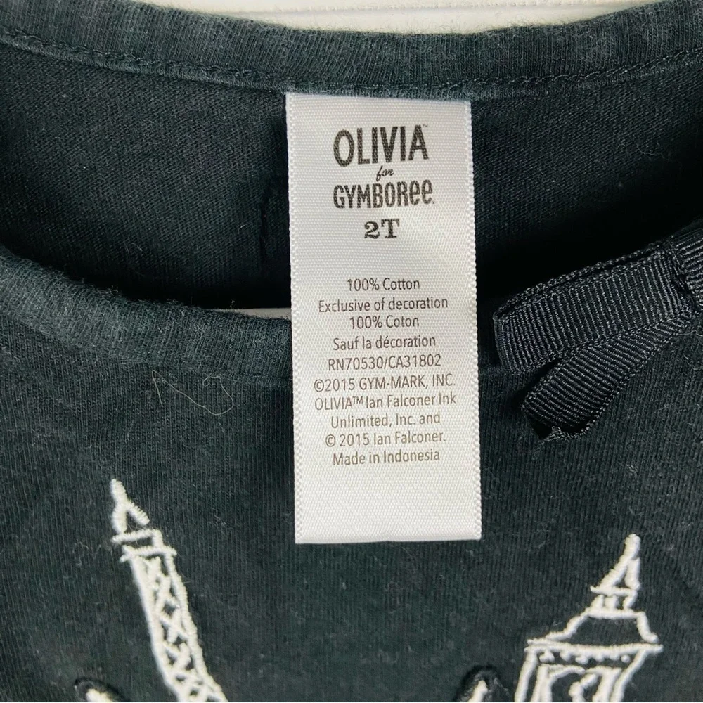 Olivia for Gymboree Black Long Sleeve cotton Tee with Cityscape Design SZ 2T